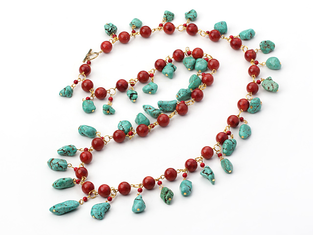 marvelous multi strand turquoise and coral necklace