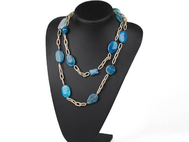 metal jewelry blue agate neckace with big chain