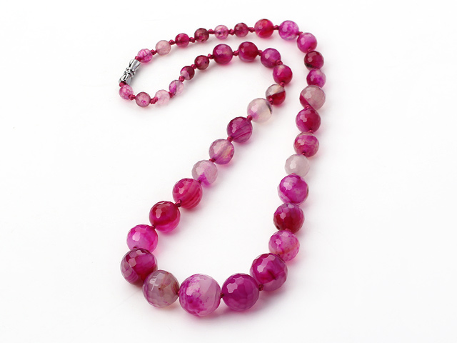 Round faceted pink agate graduated beaded necklace