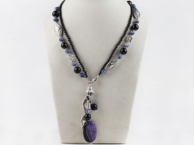 exquisite double strand black agate and lapis fashion necklace 