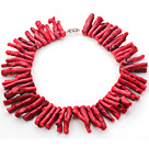 8*38mm Red Coral Branch Shape Necklace with Moonlight Clasp