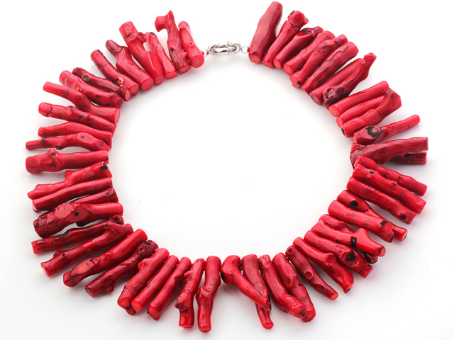 8*38mm Red Coral Branch Shape Necklace with Moonlight Clasp