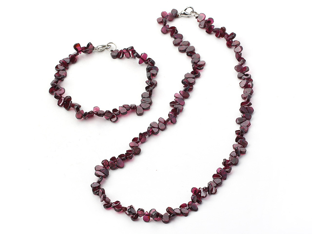 Cute Garnet Chiped Beaded Set(Necklace And Matched Bracelet)