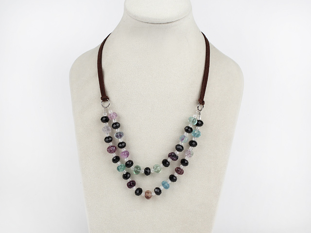 New Design Assorted Crystal and Pumpkin Shape Rainbow fluorite Necklace