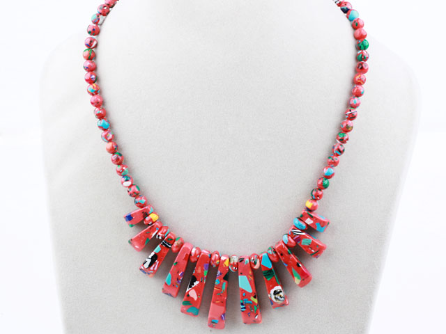 New Design Fan Shape Red Color Taiwan Turquoise Necklace