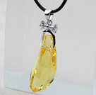 Simple Design Yellow Color Austrian Crystal Eggplant Shape Pendant Necklace with Leather Chain