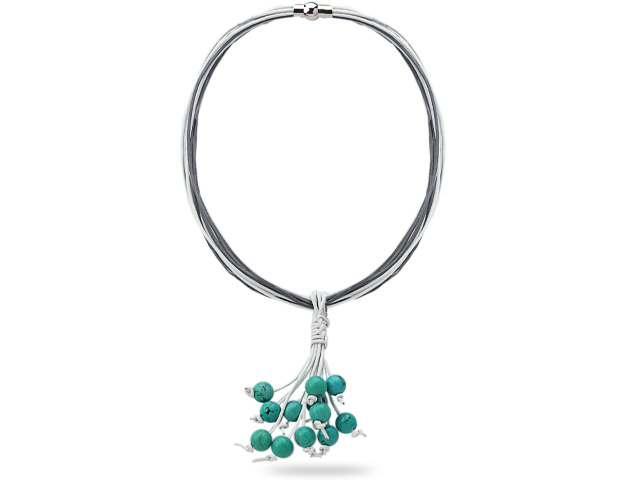 Assorted Round 10mm Turquoise Leather Necklace with White and Gray Leather