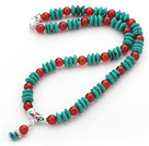 Assorted Gyro Shape Natural Turquoise and Round Carnelian Necklae