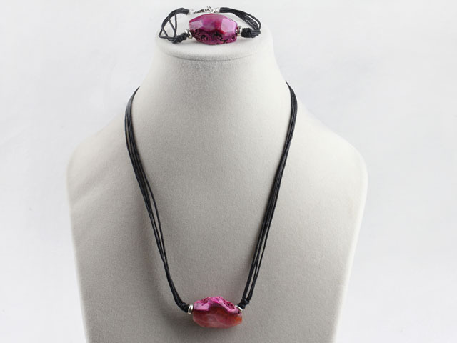 crystallize pink agate necklace and bracelet set with extendable chain