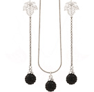 Nice Polymer Clay Black Rhinestone Ball Pendant Necklace And Elegant Leaf Studs Earrings Sets