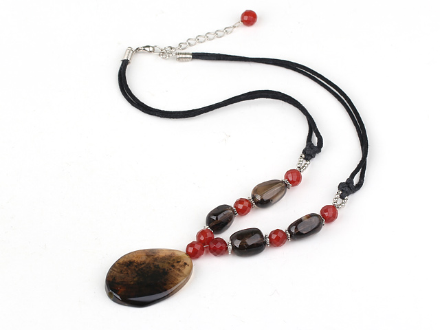 18 inches smoky quartz and agate necklace with lobster clasp