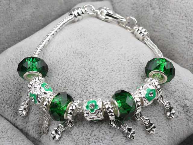 Fashion Style Green Colored Glaze Charm Bracelet