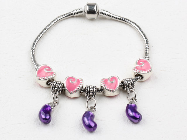 Pink Heart Accessories and Eggplant Shape Colored Glaze Charm Bracelet