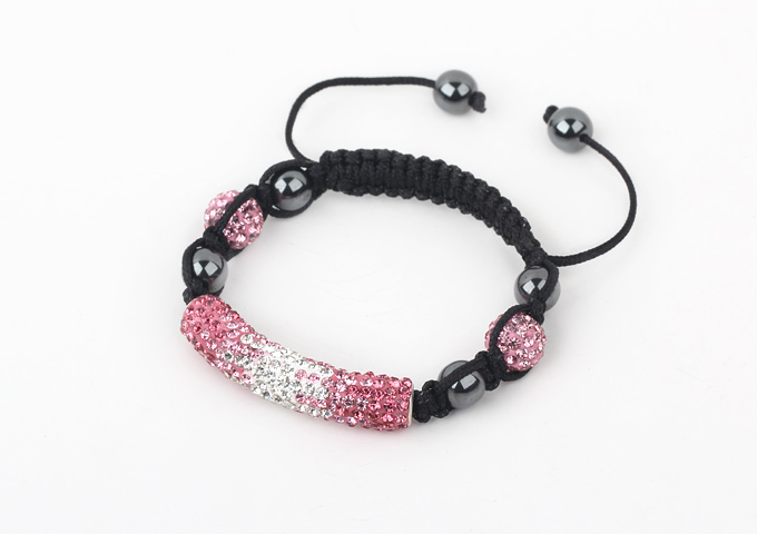 Fashion Style Gradual Change Pink Rhinestone Tube and Tungsten Steel Stone Drawstring Bracelet