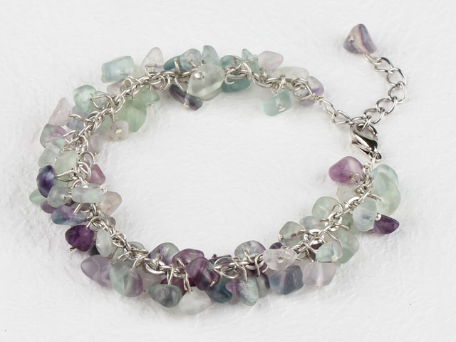 7.5 inches rainbow flourite chips beaded bracelet with extendable chain