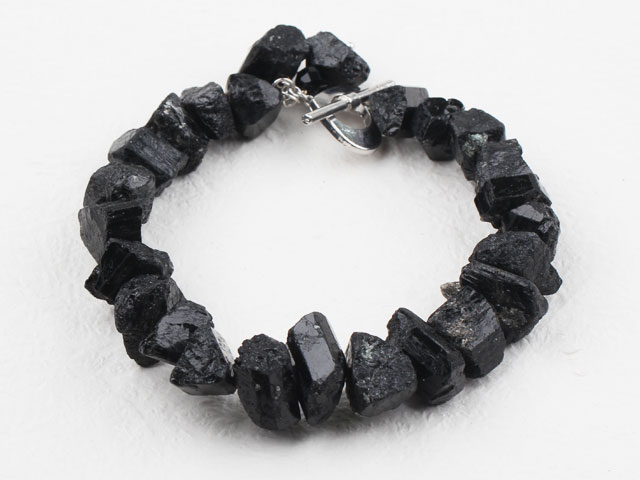 Irregular Shape Black Tourmaline Bracelet with Heart Shape Toggle Clasp