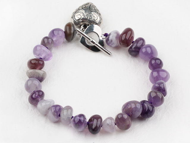 Fillet Amethyst Bracelet with Heart Shape Metal Accessory