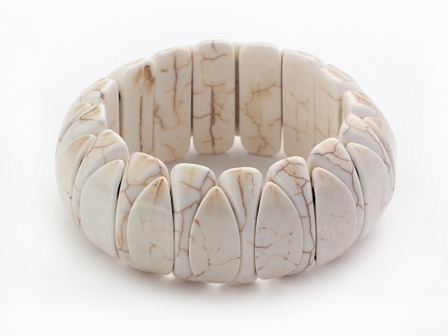 Classic Design Eye Shape White Howlite Stretch Bangle Bracelet