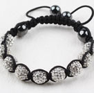 10mm White Rhinestone Ball Woven Ball Bracelet with Drawstring Adjustable Thread