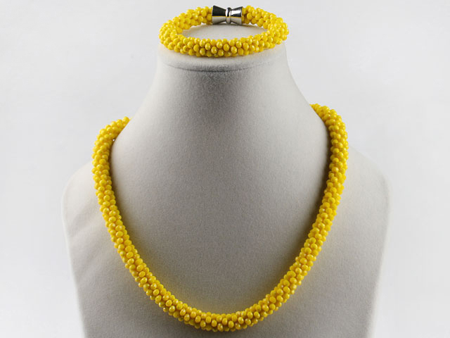 Yellow color Czech crystal necklace bracelet set with magnetic clasp