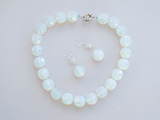 pure white opal necklace earring set