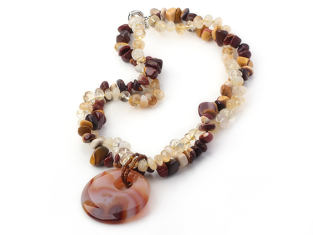 Double Strand Critine and Silver Leaf Agate Necklace with Moonlight Clasp