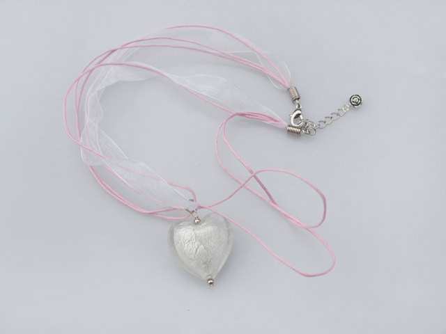 heart colored glaze neckalce with ribbon extendable chain