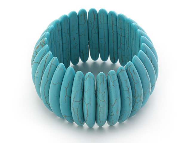 Classic Design Long Spike Shape Blue Turquoise Stretch Bangle Bracelet