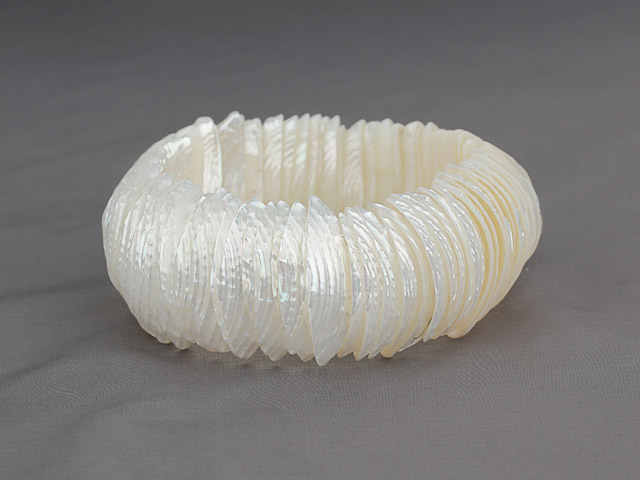 White Color Trochus Shell Stretch Bangle Bracelet