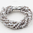 Multi Strands Gray Freshwater Pearl Bracelet with Big Magnetic Clasp