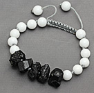 Black Tourmaline and White White Porcelain Stone Knotted Adjustable Drawstring Bracelet