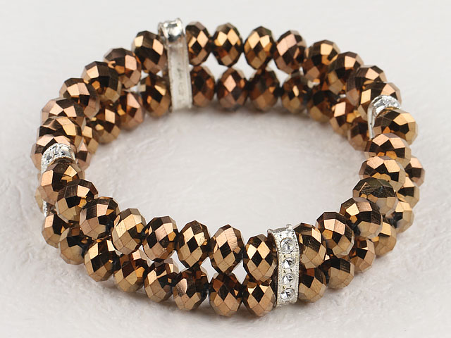 Beautiful 2-Strand Golden Brown Crystal Elastic Stretch Bracelet With Rhinestone Accessories