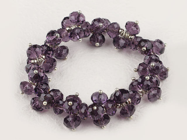 Elegant Cluster Style 8Mm Purple Elastc Stretch Czech Crystal Beaded Bracelet