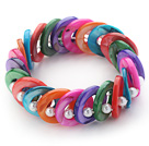 Assorted Multi Color Donut Shell and White Seashell Beads Stretch Bangle Bracelet