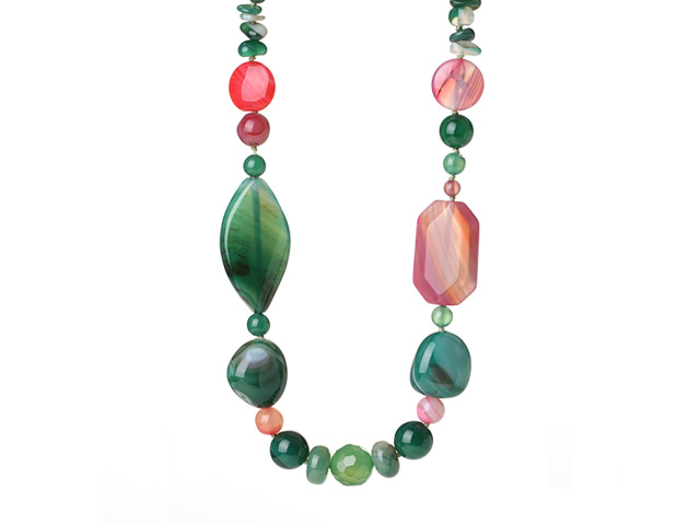 Green Series Assorted Multi Shape Green Agate and Carnelian Necklace