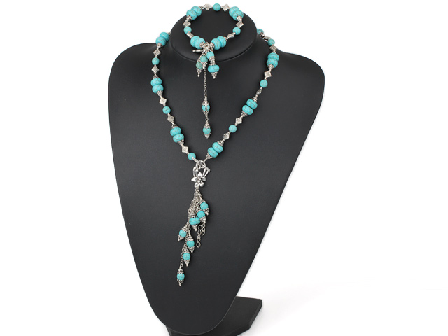 saleable 8-12mm turquoise tibet silver necklace bracelet set 