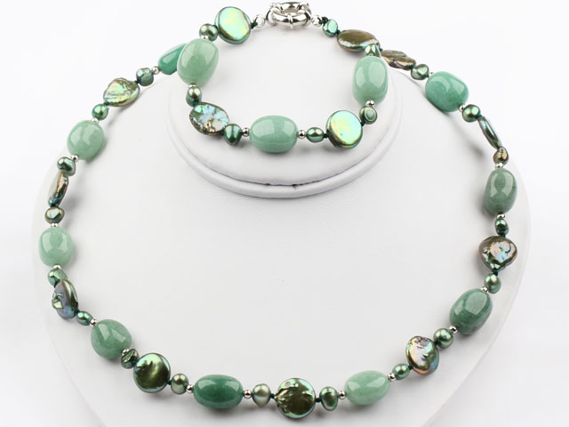 Coin Pearl and Aventurine Set ( Necklace and Matched Earrings )