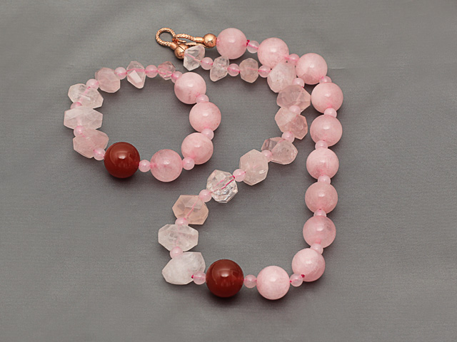 Pink Series Incidence Angle Rose Quartz Set ( Necklace and Matched Bracelet )