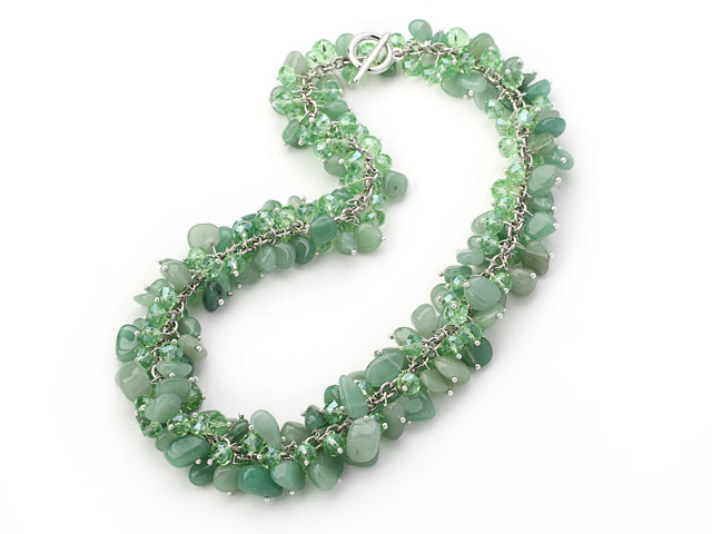 Green Series Aventurine and Green Glass Crystal Necklace with Metal Chain