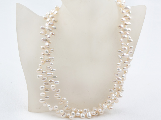 Classic Design Two Strands White Top Drilled FW Pearl Necklace