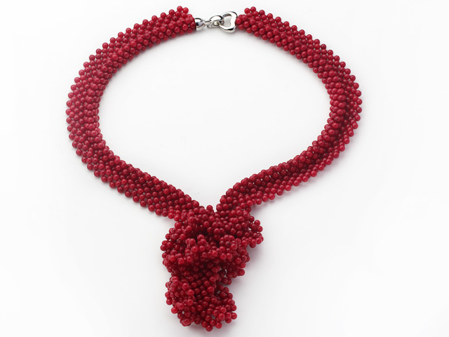 2013 Summer New Design Bold Style Red Coral Woven Party Necklace