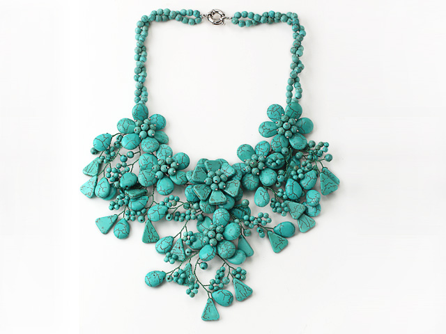 Amazing Assorted Multi Shape Turquoise Flower Party Necklace