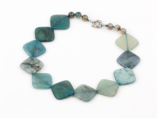 18 inches blue jade necklace with moonlight clasp
