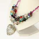 18.1 inches multi color crystal heart charm necklace with ribbon