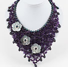 Big and Elegant Style Black Pearl and Amethyst and White Shell Flower Party Bib Necllace