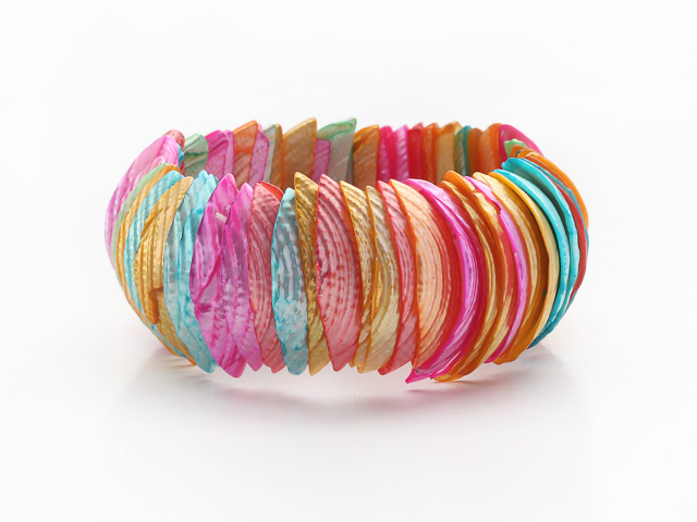 Assorted Multi Color Trochus Shell Stretch Bangle Bracelet