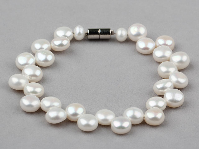 7-8mm Natural White Freshwater Mabe Pearl Bridal Bracelet with Magnetic Clasp