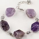 Elegant Natural Amethyst Leaf&Flower Metal Charm Bracelet With Extendable Chain 