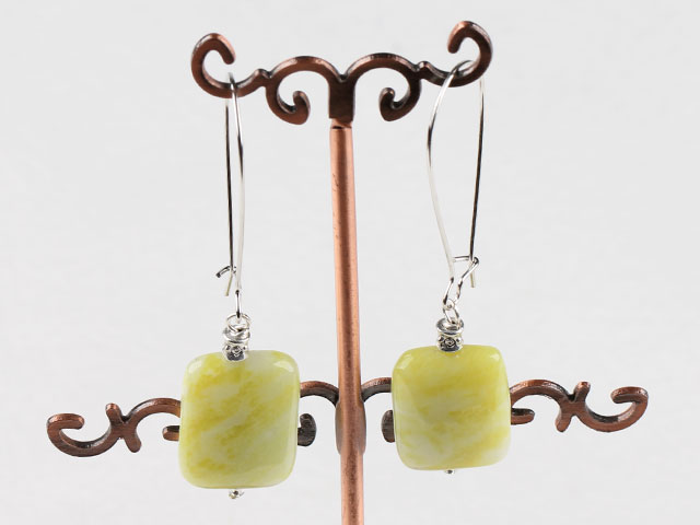 Fashion Short Style 12*18Mm Square Lemon Jade Dangle Earrings With Hook Earwires 