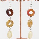 Beautiful Three Color Jade Donut Shape Dangle Earrings With Fish Hook